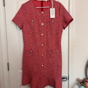 NWT Grace Karin Red Tweed Dress US 16